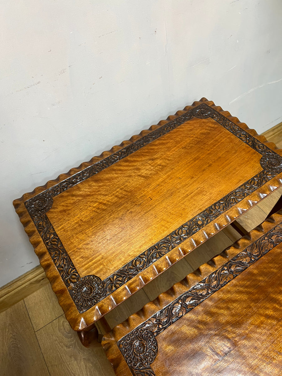 Vintage Nest of 4 Tables Carved Teak Wood (SKU63)