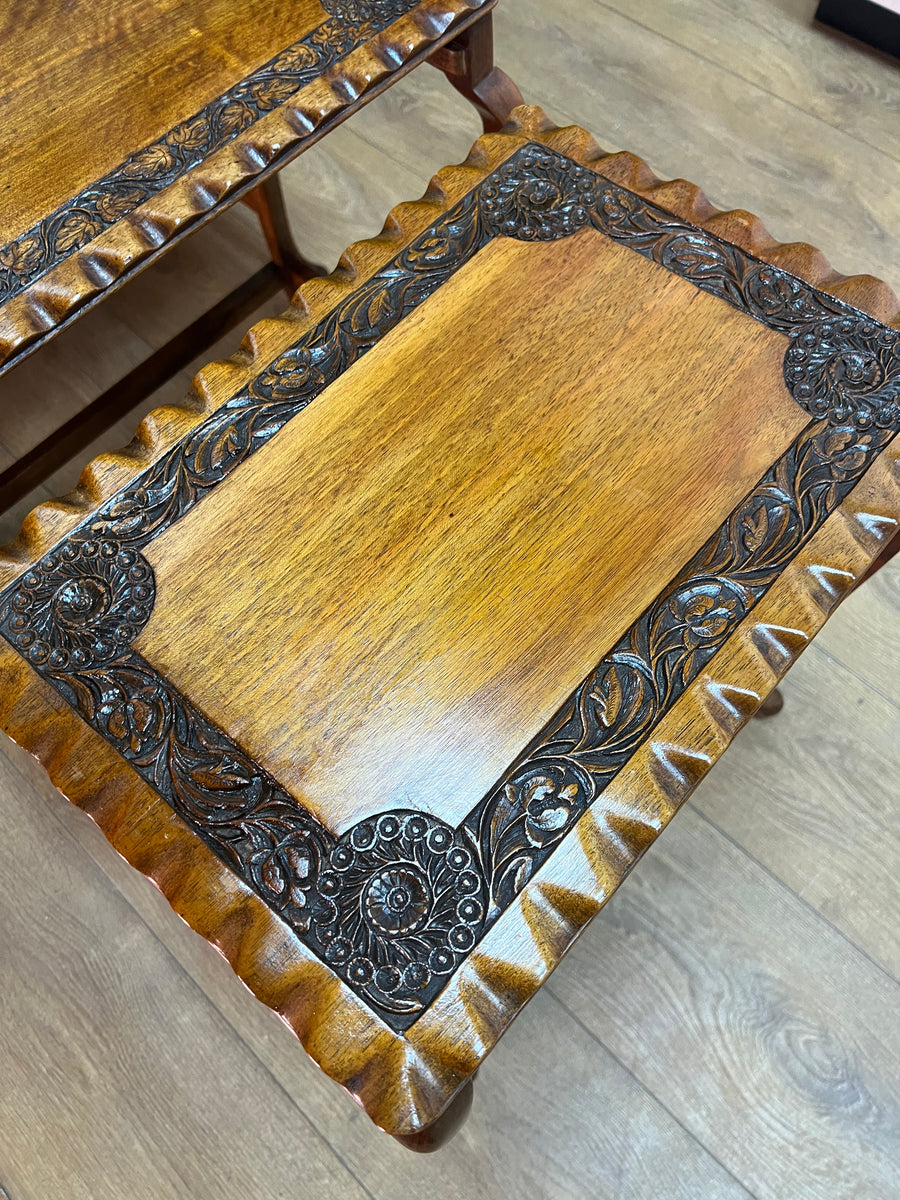 Vintage Nest of 4 Tables Carved Teak Wood (SKU63)