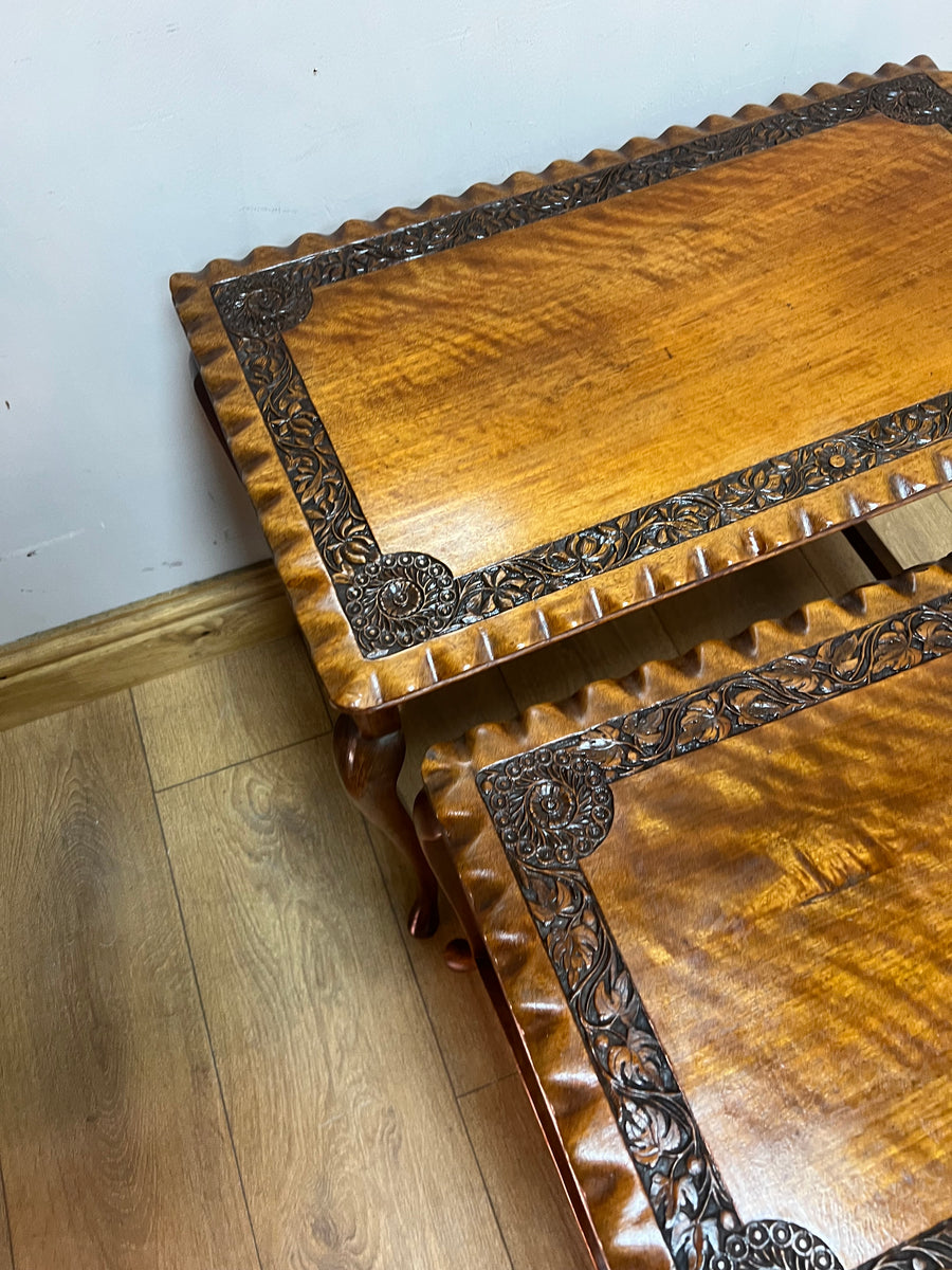 Vintage Nest of 4 Tables Carved Teak Wood (SKU63)