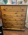 Pine Chest Of Five Drawers On Bun Feet (SKU156)
