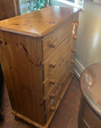 Pine Chest Of Five Drawers On Bun Feet (SKU156)
