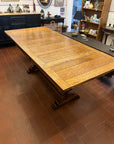 Antique Oak Solid Top Draw Leaf Dining Table and A Carved Base (SKU36)