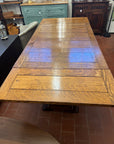 Antique Oak Solid Top Draw Leaf Dining Table and A Carved Base (SKU36)