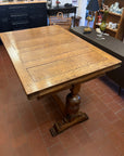 Antique Oak Solid Top Draw Leaf Dining Table and A Carved Base (SKU36)