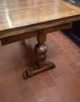 Antique Oak Solid Top Draw Leaf Dining Table and A Carved Base (SKU36)