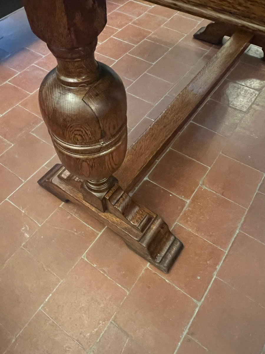 Antique Oak Solid Top Draw Leaf Dining Table and A Carved Base (SKU36)