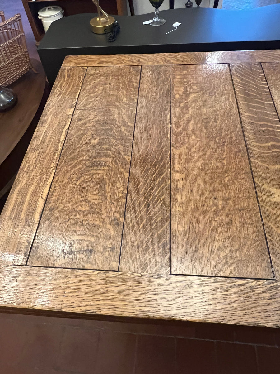 Antique Oak Solid Top Draw Leaf Dining Table and A Carved Base (SKU36)