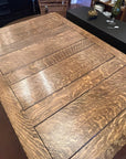 Antique Oak Solid Top Draw Leaf Dining Table and A Carved Base (SKU36)