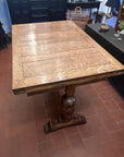Antique Oak Solid Top Draw Leaf Dining Table and A Carved Base (SKU36)