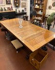Antique Oak Solid Top Draw Leaf Dining Table and A Carved Base (SKU36)