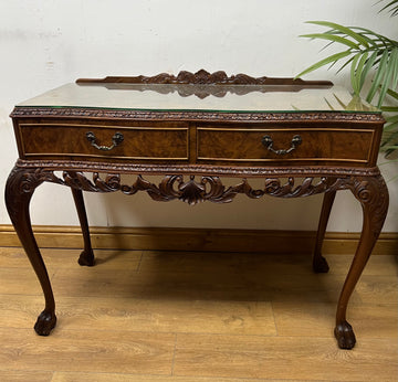 Burr Walnut Carved Console Table Cabriole Legs on Ball Claw Supports (SKU67)