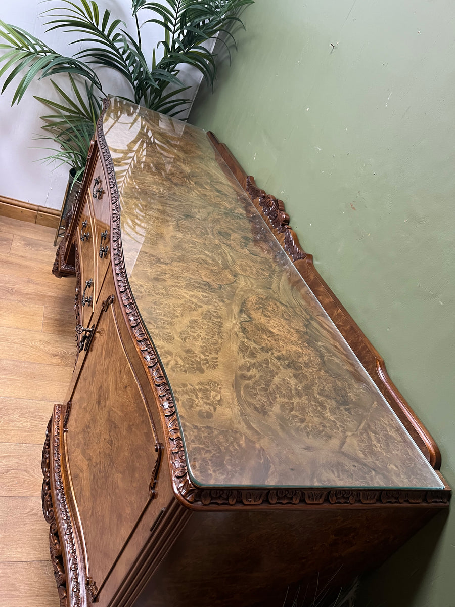 Burr Walnut Carved Long Sideboard Cabriole Legs on Ball Claw Supports (SKU68)