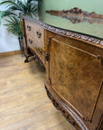 Burr Walnut Carved Long Sideboard Cabriole Legs on Ball Claw Supports (SKU68)