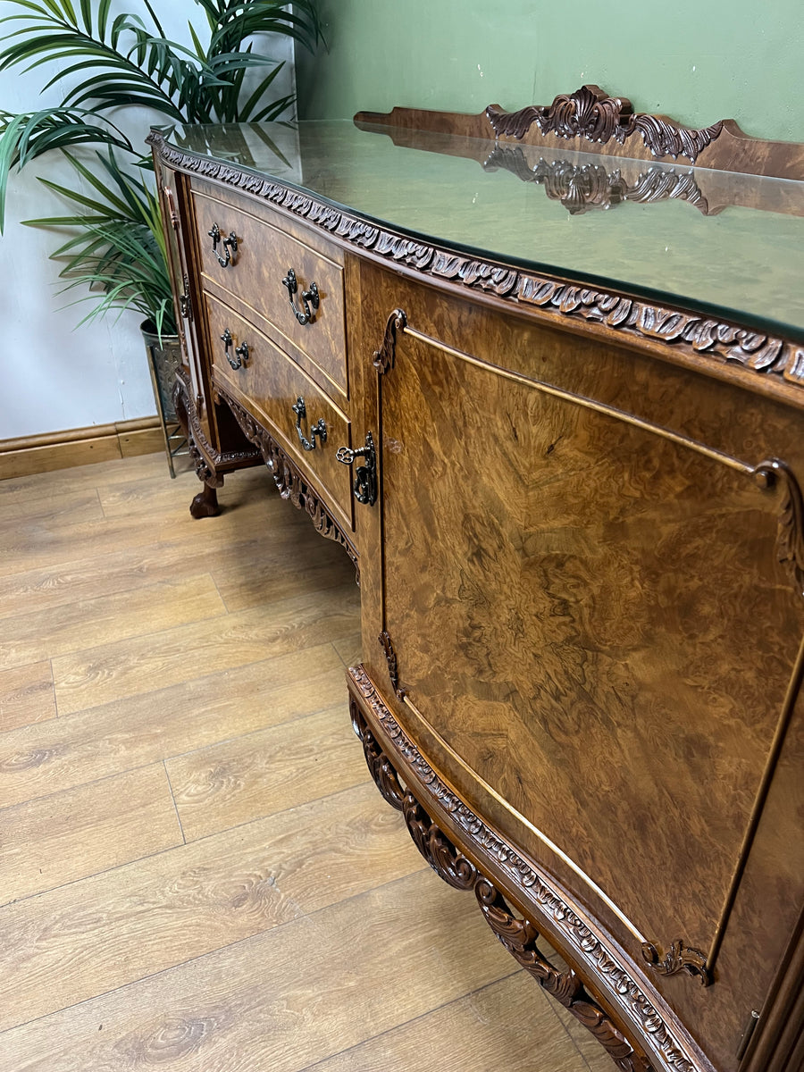 Burr Walnut Carved Long Sideboard Cabriole Legs on Ball Claw Supports (SKU68)