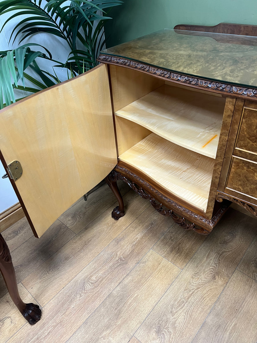 Burr Walnut Carved Long Sideboard Cabriole Legs on Ball Claw Supports (SKU68)
