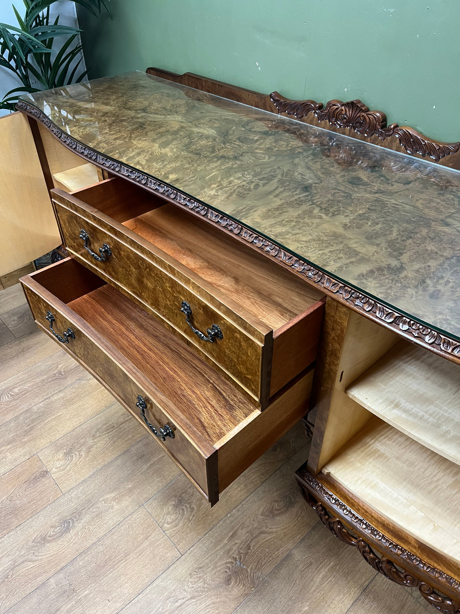 Burr Walnut Carved Long Sideboard Cabriole Legs on Ball Claw Supports (SKU68)