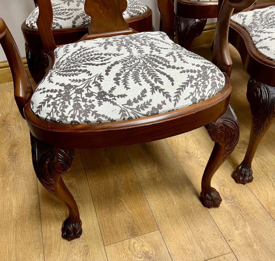 Burr Walnut Carved Dining Table Cabriole Legs on Ball Claw Supports With 6 Chairs(SKU27)