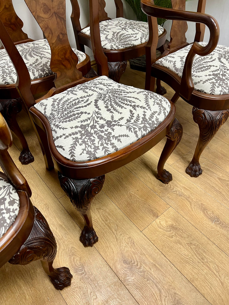 Burr Walnut Carved Dining Table Cabriole Legs on Ball Claw Supports With 6 Chairs(SKU27)