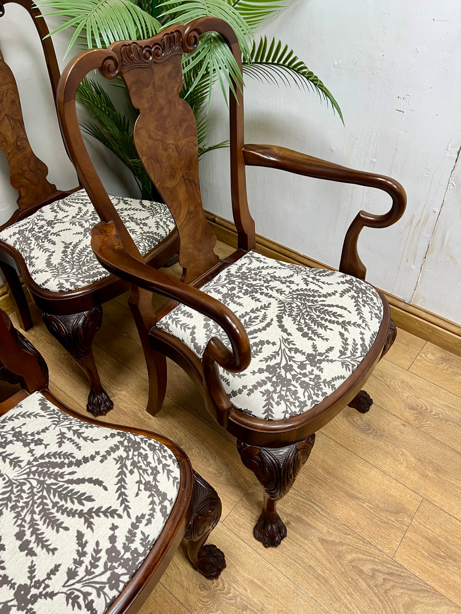 Burr Walnut Carved Dining Table Cabriole Legs on Ball Claw Supports With 6 Chairs(SKU27)