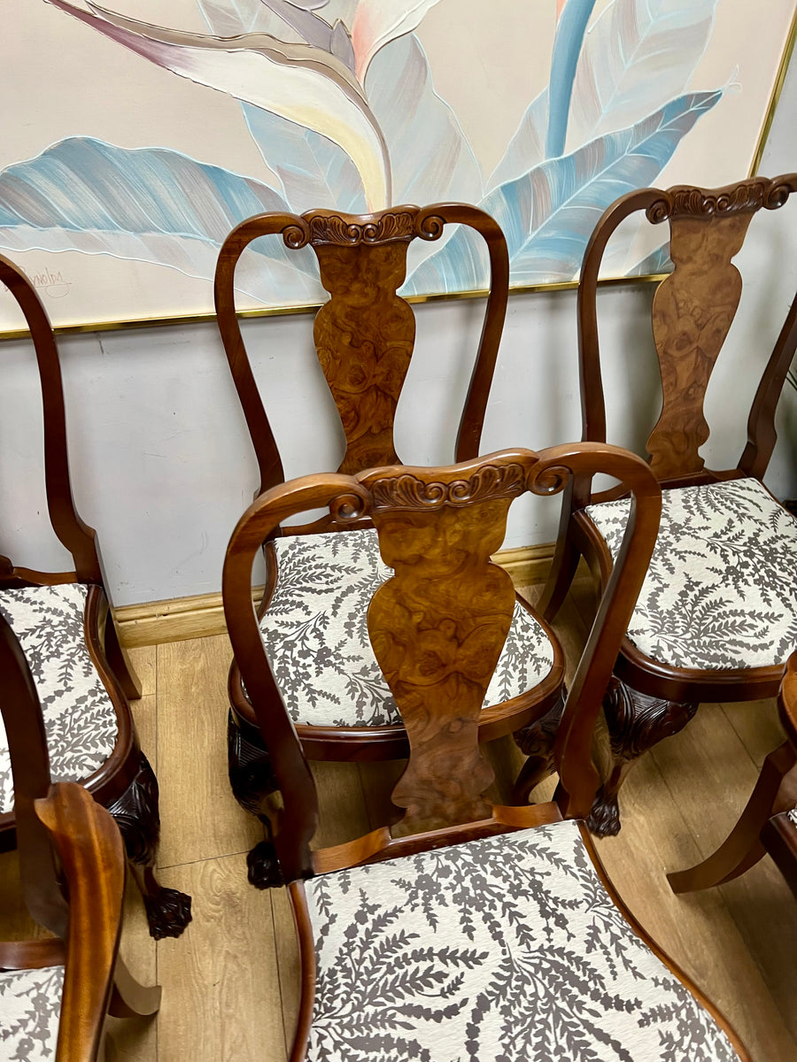 Burr Walnut Carved Dining Table Cabriole Legs on Ball Claw Supports With 6 Chairs(SKU27)