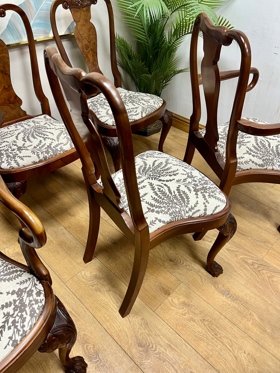 Burr Walnut Carved Dining Table Cabriole Legs on Ball Claw Supports With 6 Chairs(SKU27)