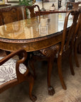 Burr Walnut Carved Dining Table Cabriole Legs on Ball Claw Supports With 6 Chairs(SKU27)