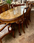 Burr Walnut Carved Dining Table Cabriole Legs on Ball Claw Supports With 6 Chairs(SKU27)