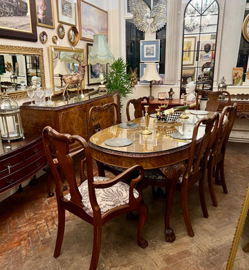 Burr Walnut Carved Dining Table Cabriole Legs on Ball Claw Supports With 6 Chairs(SKU27)