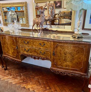 Burr Walnut Carved Long Sideboard Cabriole Legs on Ball Claw Supports (SKU68)