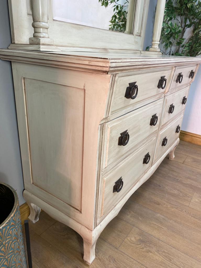 Antique Painted Large Mirror Back Chest Sideboard (SKU1238)