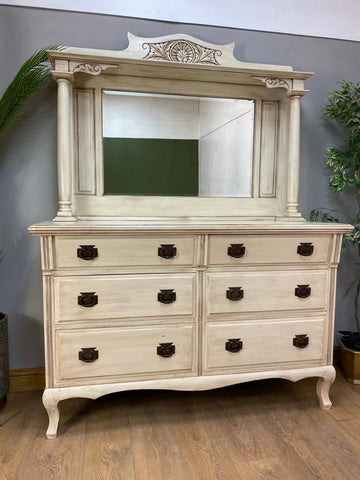 Antique Painted Large Mirror Back Chest Sideboard (SKU1238)